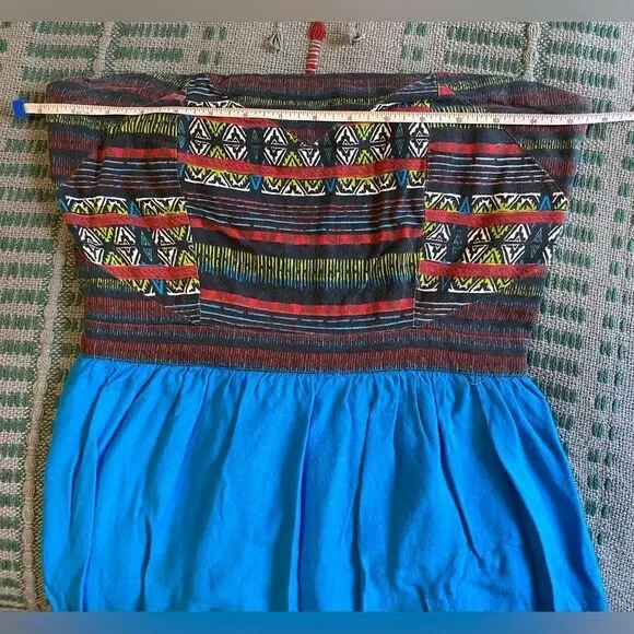 Silence & Noise, Blue Strapless Mini with Boho Print across edges, Size M - Picture 7 of 9